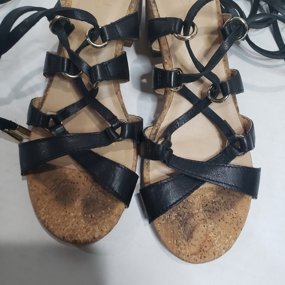 Aldo Pomeo Cork Chunky Heel Strappy Lace up Black Sandals Size 6 - Picture 5 of 10